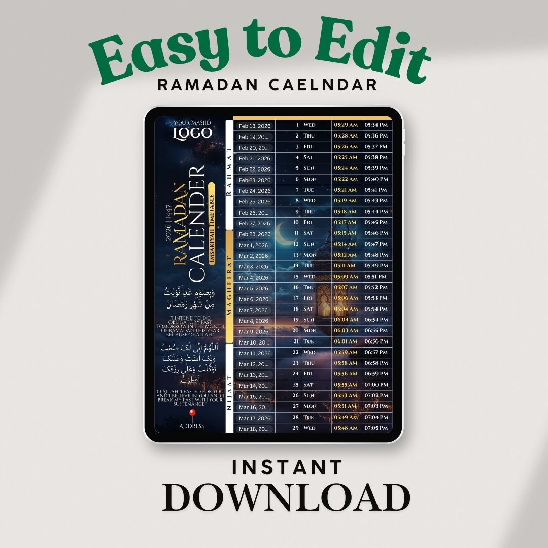 Ramadan Media Kit |  Ramadan Calendar & Daily Schedule | Premium Designs | Editable Canva Design Pack